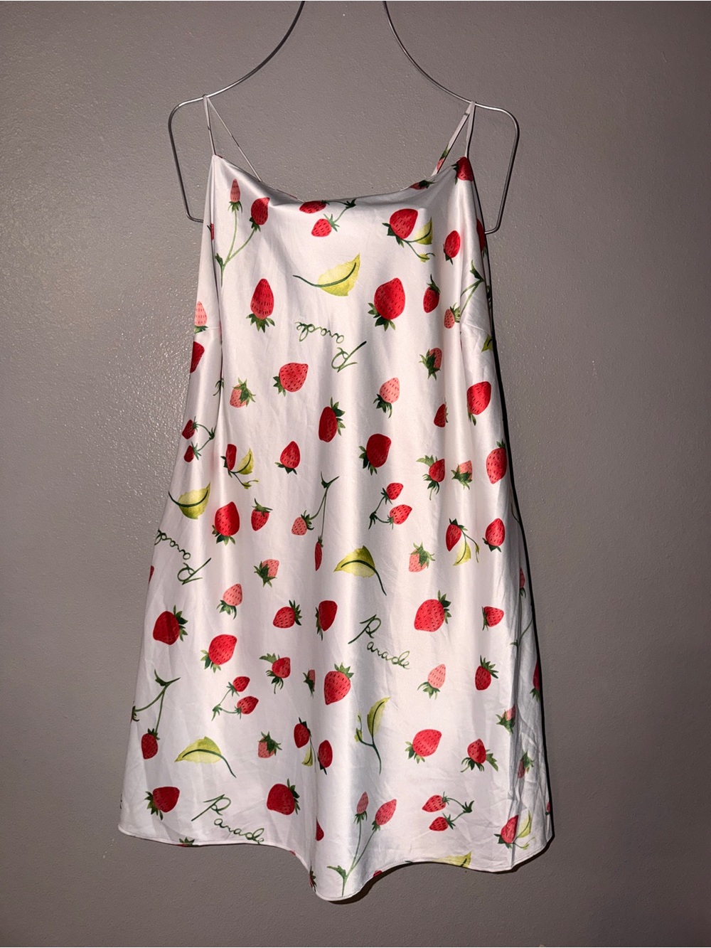 White Strawberry-Print Slip Dress with Red & Yellow Accents